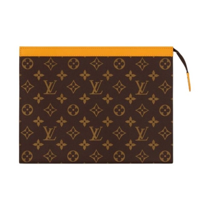 Louis Vuitton Pochette Voyage with logo zipper closure and leather trim, regular size for men, in yellow and brown M12820 size 27*6*21 cm