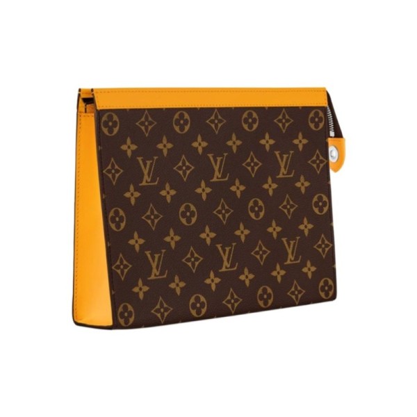 Louis Vuitton Pochette Voyage with logo zipper closure and leather trim, regular size for men, in yellow and brown M12820 size 27*6*21 cm