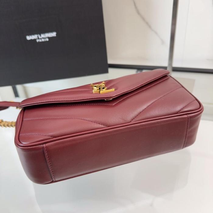 SAINT LAURENT LOULOU Sheepskin Shoulder Bag Trumpets Women's Burgundy 801437-AAEAX-6197 size 24*6*14 cm