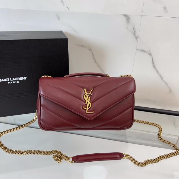 SAINT LAURENT LOULOU Sheepskin Shoulder Bag Trumpets Women's Burgundy 801437-AAEAX-6197 size 24*6*14 cm