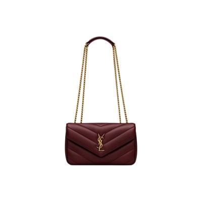 SAINT LAURENT LOULOU Sheepskin Shoulder Bag Trumpets Women's Burgundy 801437-AAEAX-6197 size 24*6*14 cm