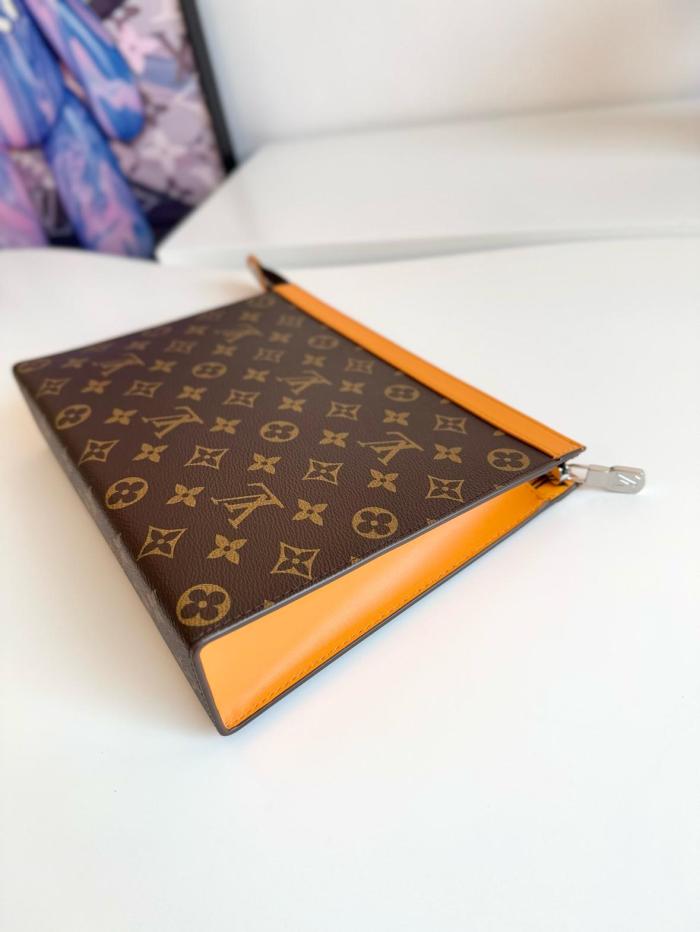 Louis Vuitton Pochette Voyage with logo zipper closure and leather trim, regular size for men, in yellow and brown M12820 size 27*6*21 cm