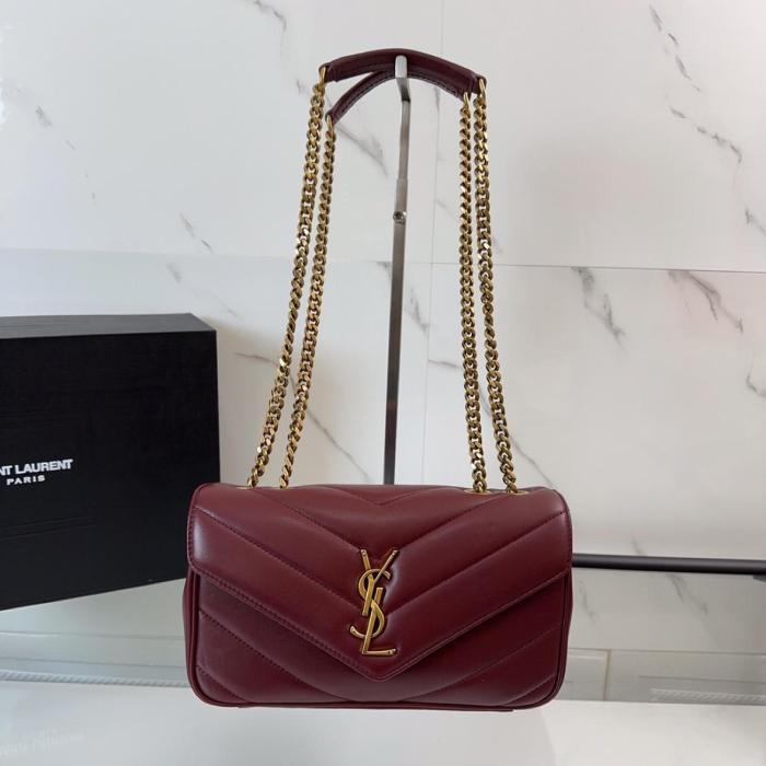 SAINT LAURENT LOULOU Sheepskin Shoulder Bag Trumpets Women's Burgundy 801437-AAEAX-6197 size 24*6*14 cm
