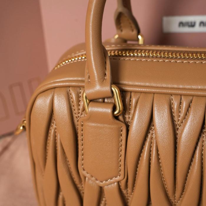 MIU MIU Arcadie Series Leather One Shoulder Handbags Women's Caramel 5BB123_N88_F098L_V_YOO size 19*6*13 cm