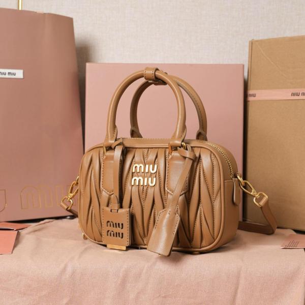 MIU MIU Arcadie Series Leather One Shoulder Handbags Women's Caramel 5BB123_N88_F098L_V_YOO size 19*6*13 cm