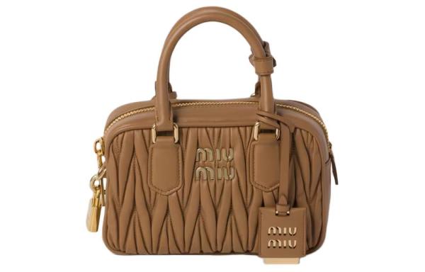 MIU MIU Arcadie Series Leather One Shoulder Handbags Women's Caramel 5BB123_N88_F098L_V_YOO size 19*6*13 cm