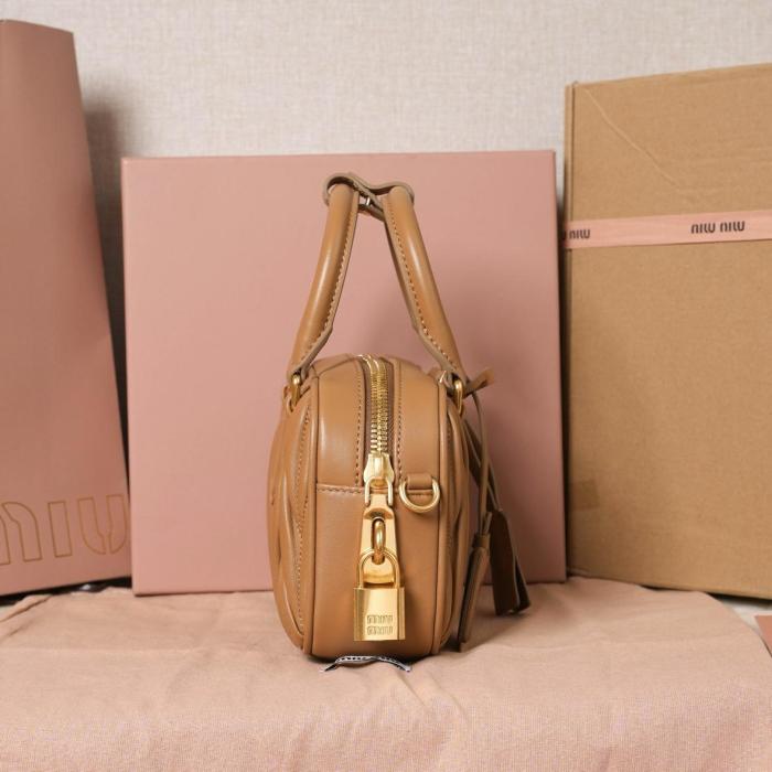 MIU MIU Arcadie Series Leather One Shoulder Handbags Women's Caramel 5BB123_N88_F098L_V_YOO size 19*6*13 cm