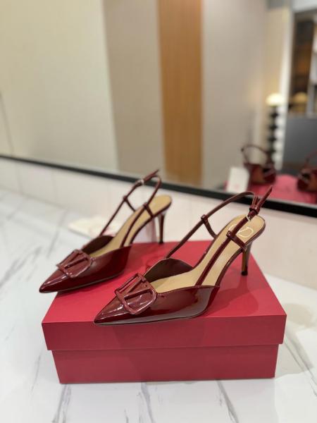 Valentino VLogo Signature Slim Heel High Heels 8cm Women's Burgundy Red