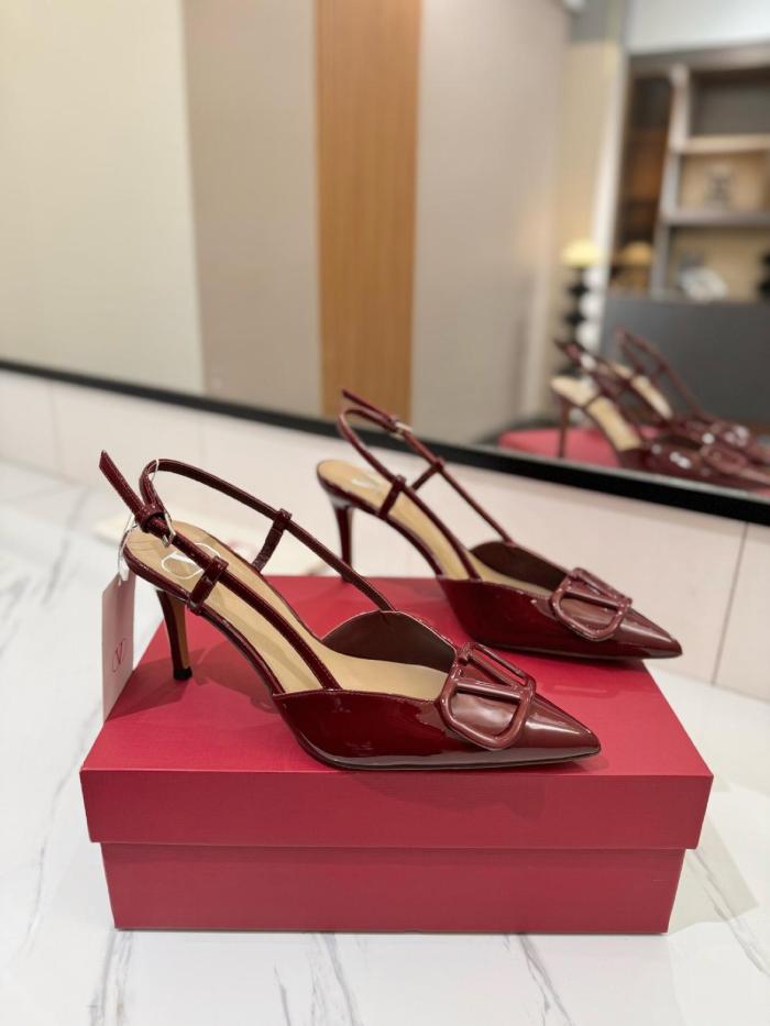 Valentino VLogo Signature Slim Heel High Heels 8cm Women's Burgundy Red