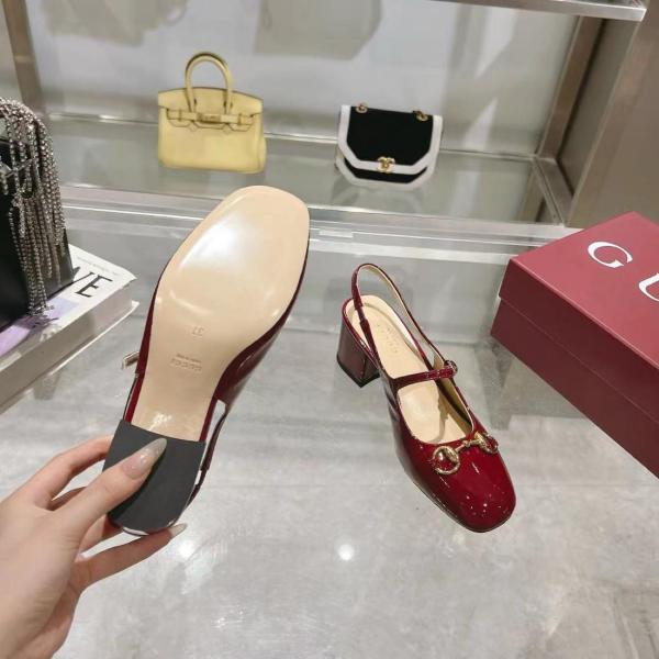 GUCCI Horsebit Chunky Heel High Heels Women's Red