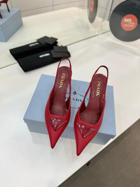 PRADA Triangle-logo Leather Slingback Pumps