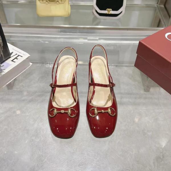 GUCCI Horsebit Chunky Heel High Heels Women's Red