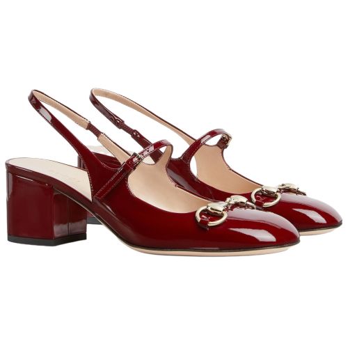 GUCCI Horsebit Chunky Heel High Heels Women's Red