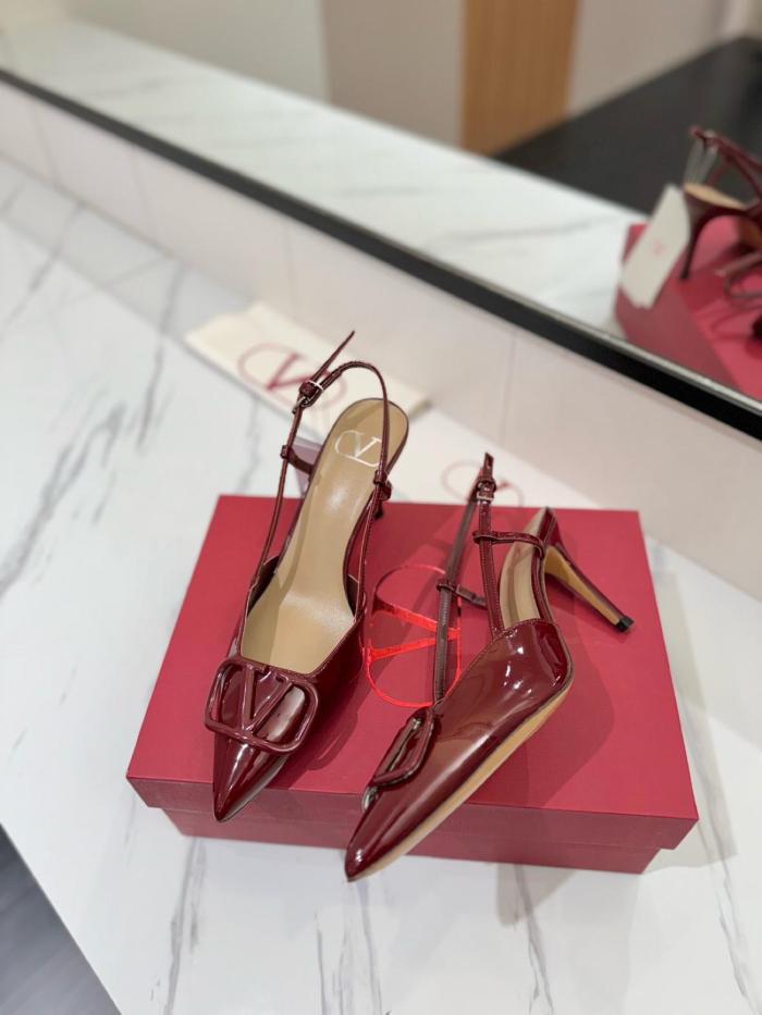 Valentino VLogo Signature Slim Heel High Heels 8cm Women's Burgundy Red