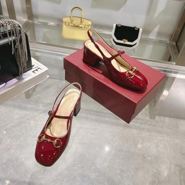 GUCCI Horsebit Chunky Heel High Heels Women's Red