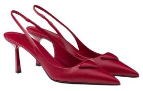 PRADA Triangle-logo Leather Slingback Pumps