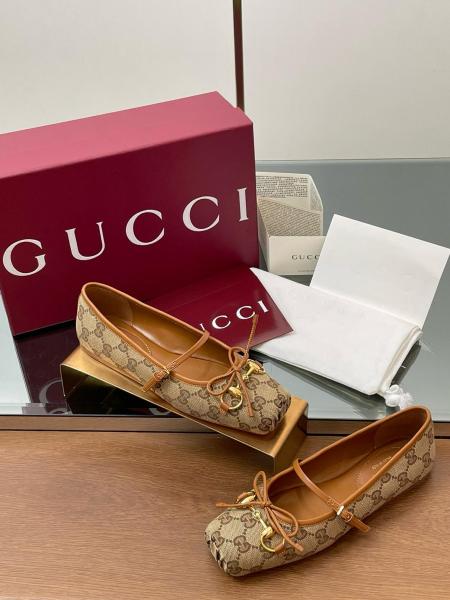 GUCCI Women's Horsebit Ballet 'GG Canvas Beige Dark Brown' Women's
