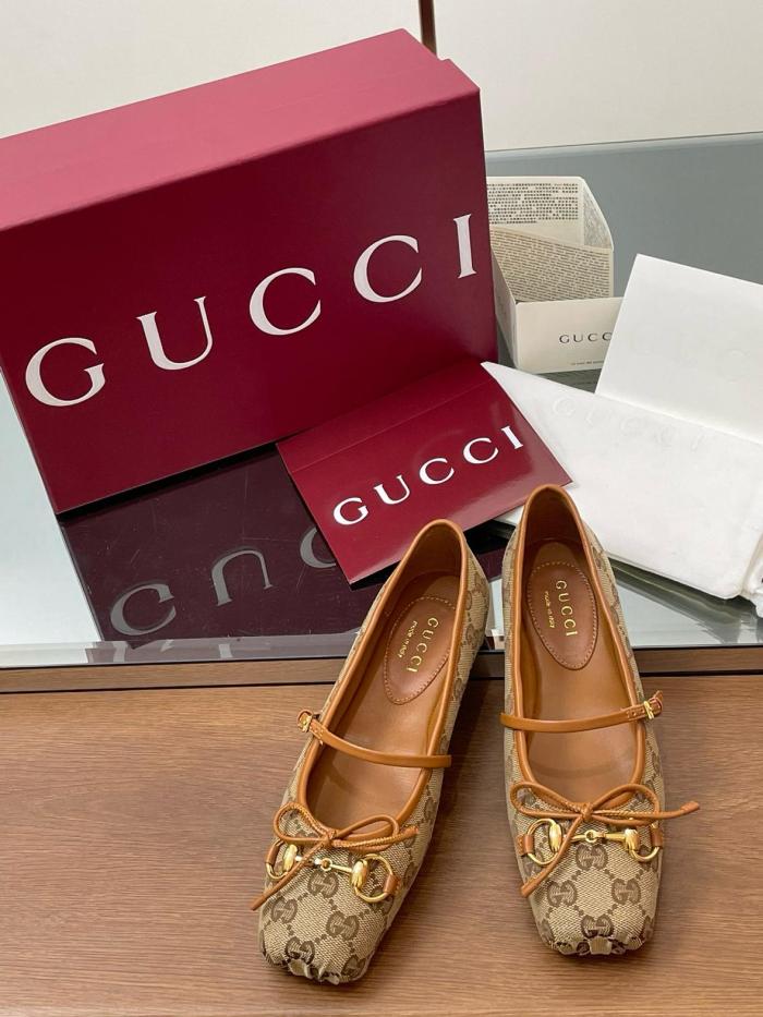 GUCCI Women's Horsebit Ballet 'GG Canvas Beige Dark Brown' Women's
