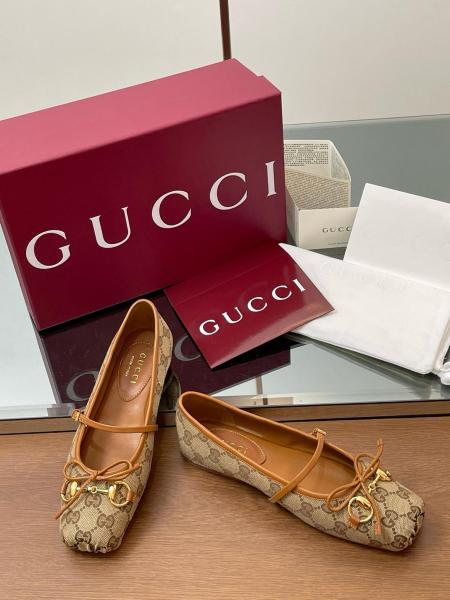 GUCCI Women's Horsebit Ballet 'GG Canvas Beige Dark Brown' Women's