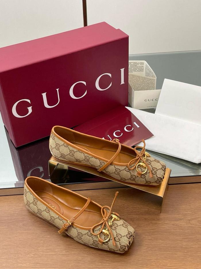 GUCCI Women's Horsebit Ballet 'GG Canvas Beige Dark Brown' Women's