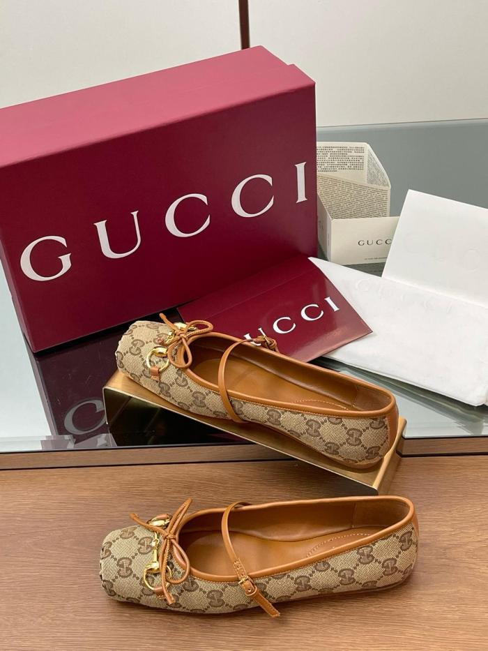 GUCCI Women's Horsebit Ballet 'GG Canvas Beige Dark Brown' Women's