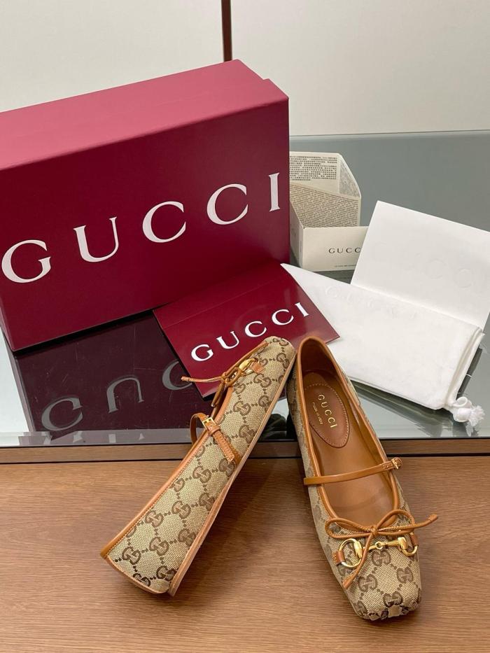 GUCCI Women's Horsebit Ballet 'GG Canvas Beige Dark Brown' Women's