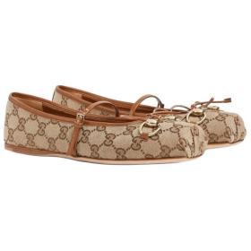 GUCCI Women's Horsebit Ballet 'GG Canvas Beige Dark Brown' Women's