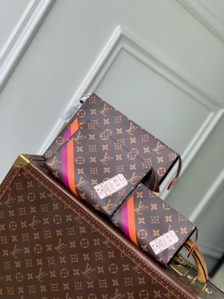 LOUIS VUITTON TrioMonogram Embossed Coated Fabric Toiletry Bag Combo Set Unisex Brown P01952 size 25*20*5.5 cm