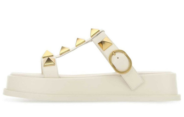 Valentino Rockstud Quiet Slide Slippers Women's White