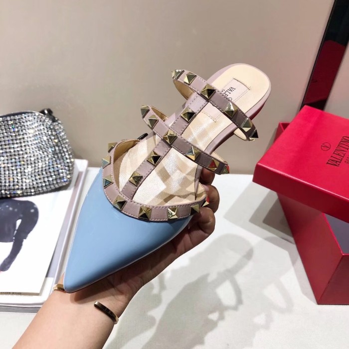 Valentino ROCKSTUD Closed Toe Slippers Women's Blue