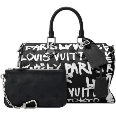 LOUIS VUITTON NIGO Collaboration Speedy Cow Leather Shoulder Bag, Crossbody Bag, Handbag Men's Black & White M26175 size 32*18*22.5 cm