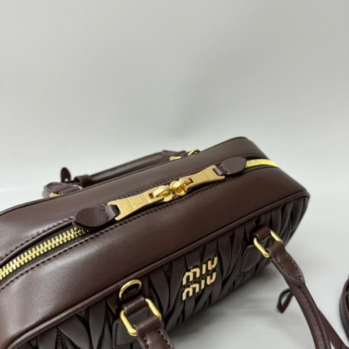 MIU MIU Arcadie Series Leather Shoulder Bag, Crossbody Bag, Handbag Small Women's Dark Brown 5BB142_N88_F0NBL_V_OON size 22*7.5*10.5 cm
