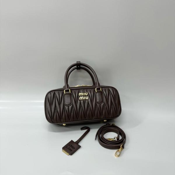 MIU MIU Arcadie Series Leather Shoulder Bag, Crossbody Bag, Handbag Small Women's Dark Brown 5BB142_N88_F0NBL_V_OON size 22*7.5*10.5 cm