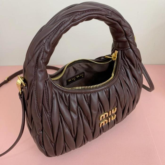 MIU MIU Wander Series Soft Sheep Leather Crescent Bag Shoulder Bag Crossbody Bag Handbag Small Size Women's Dark Brown 5BC125_N88_F0NBL_V_OOY size 20*6*17 cm