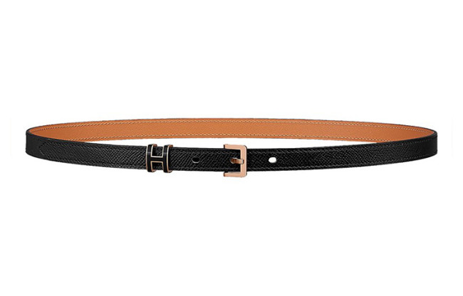 HERMES POP H Collection Cow Leather Thin Belt Women's Black Width 1.5cm