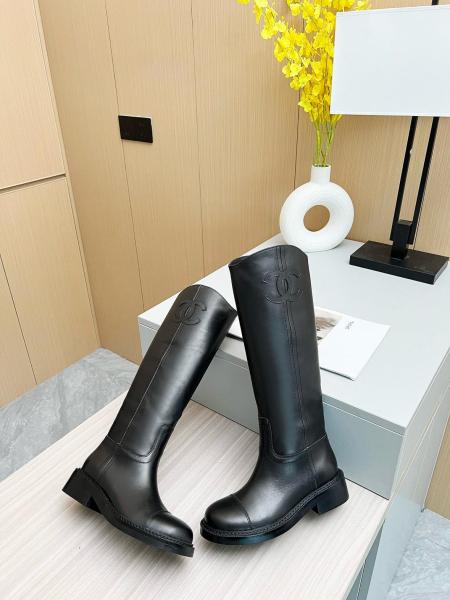 CHANEL 24C Knee high Boots Women's Black