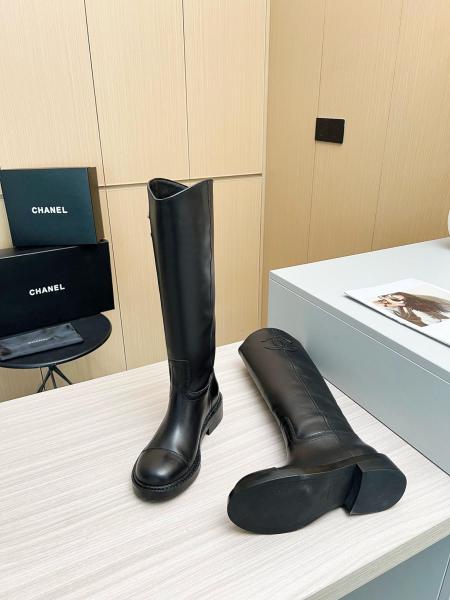 CHANEL 24C Knee high Boots Women's Black