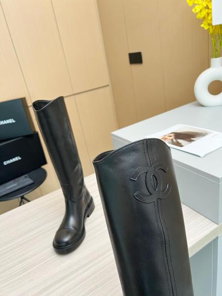 CHANEL 24C Knee high Boots Women's Black