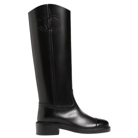 CHANEL 24C Knee high Boots Women's Black
