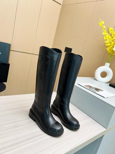CHANEL 24C Knee high Boots Women's Black