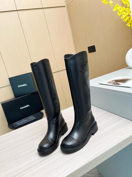 CHANEL 24C Knee high Boots Women's Black