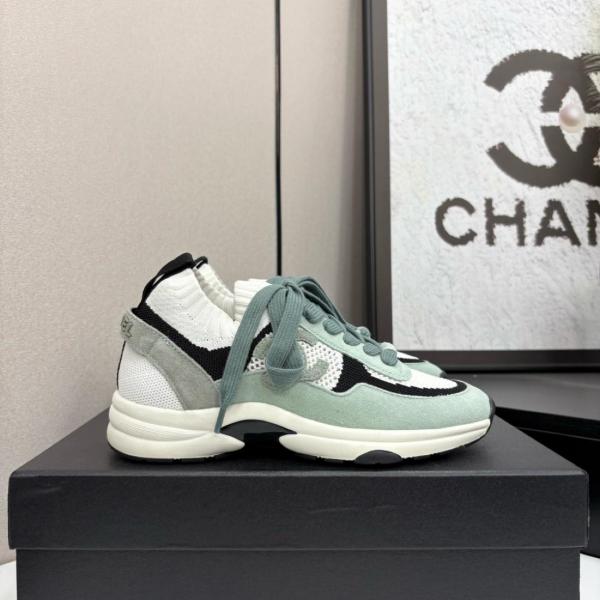 CHANEL Low Top Casual Shoes Women's White Black Green