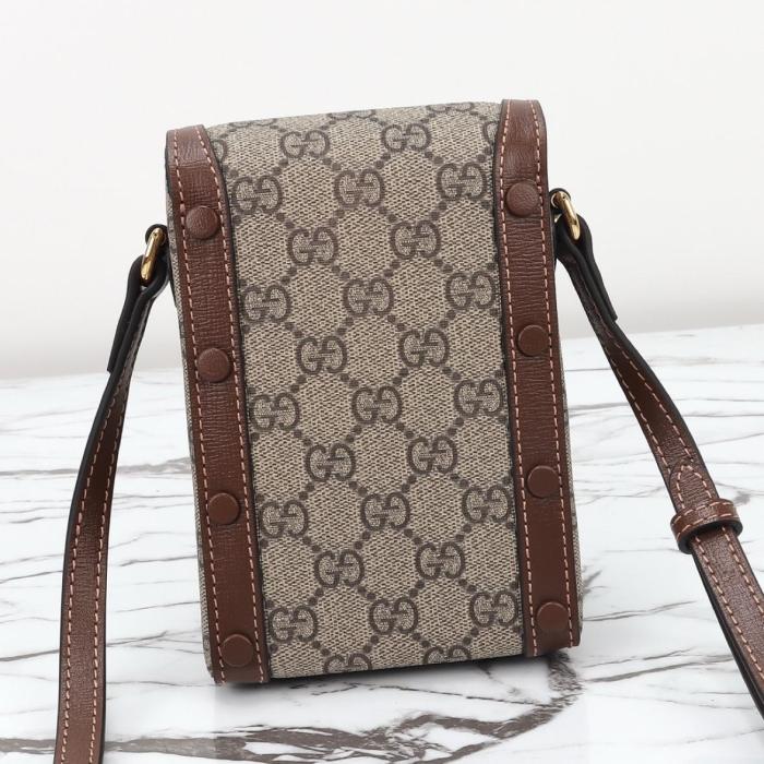 GUCCI Horsebit 1955 Canvas With Leather Cell Phone Pouch, Cigarette Case, Bag, Crossbody Bag, Shoulder Bag Unisex 625615-92TCG-8563 size 11.5*4*17 cm
