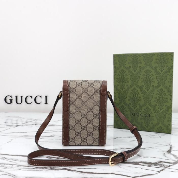 GUCCI Horsebit 1955 Canvas With Leather Cell Phone Pouch, Cigarette Case, Bag, Crossbody Bag, Shoulder Bag Unisex 625615-92TCG-8563 size 11.5*4*17 cm