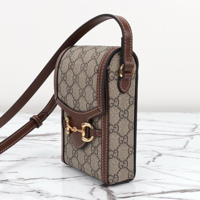 GUCCI Horsebit 1955 Canvas With Leather Cell Phone Pouch, Cigarette Case, Bag, Crossbody Bag, Shoulder Bag Unisex 625615-92TCG-8563 size 11.5*4*17 cm