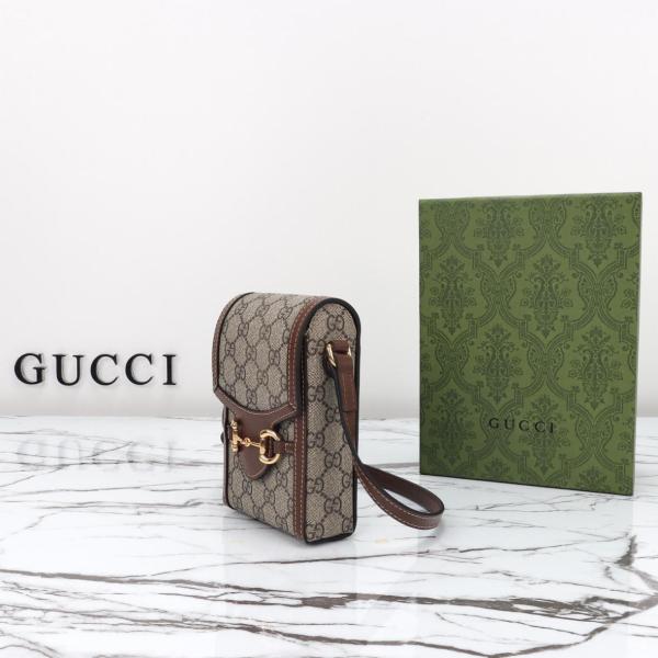 GUCCI Horsebit 1955 Canvas With Leather Cell Phone Pouch, Cigarette Case, Bag, Crossbody Bag, Shoulder Bag Unisex 625615-92TCG-8563 size 11.5*4*17 cm