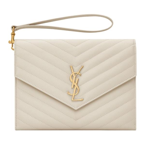 SAINT LAURENT Monogram Leather Clutch Regular Women's Vintage White 617662-BOW01-9207 size 21*3*16 cm