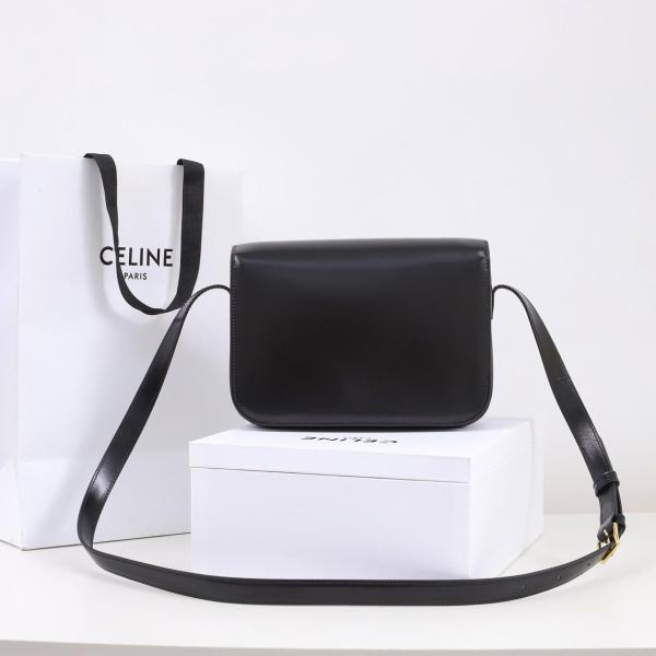 Celine CLASSIQUE TRIOMPHE BAG IN Shiny Calfskin BLACK 187363EQJ.38NN size 22*15.5*6 CM