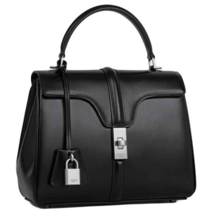 CELINE Calfskin Shoulder Bag, Crossbody Bag, Handbag Small Size Women's Black 188003BEY-38SI size 23*10*18 cm