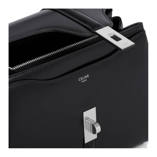CELINE Calfskin Shoulder Bag, Crossbody Bag, Handbag Small Size Women's Black 188003BEY-38SI size 23*10*18 cm